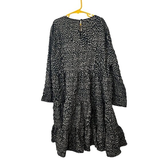 Zara Black & White Leopard Print Long-Sleeve Tiered Midi Dress size small - Picture 6 of 7
